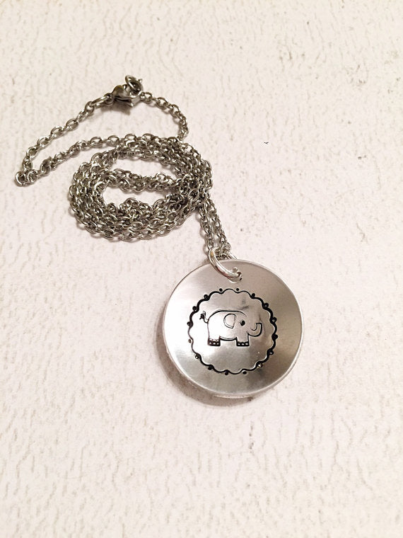 Elephant necklace - Hand stamped jewelry -