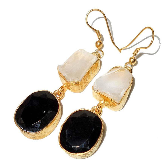 Gold-overlay Black Onyx & Crystal Earrings