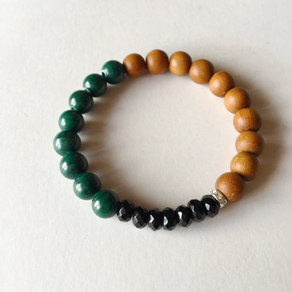 Malachite, Black Onyx & Sandalwood Bracelet