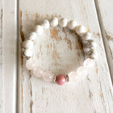 Rhodonite, Rose Quartz & White Howlite Bracelet