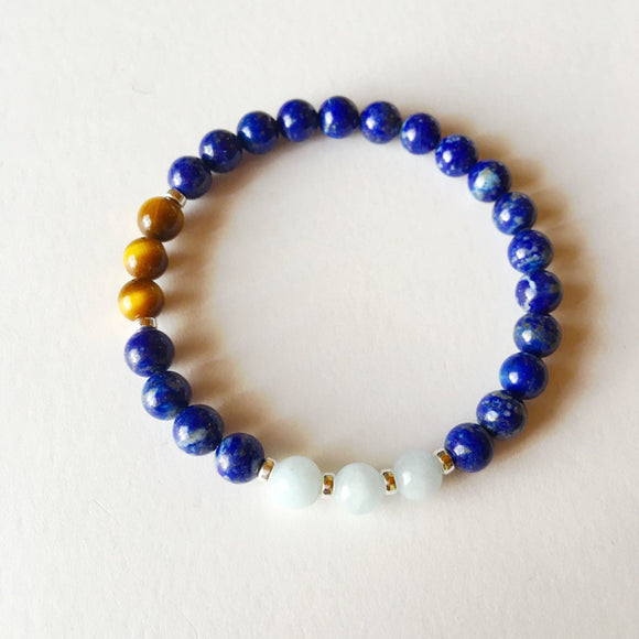 Aquamarine, Tiger Eye & Lapis Bracelet