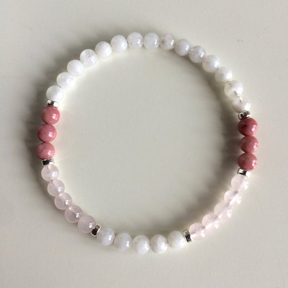 Love Bracelet ~ Moonstone, Rhodonite & Rose Quartz