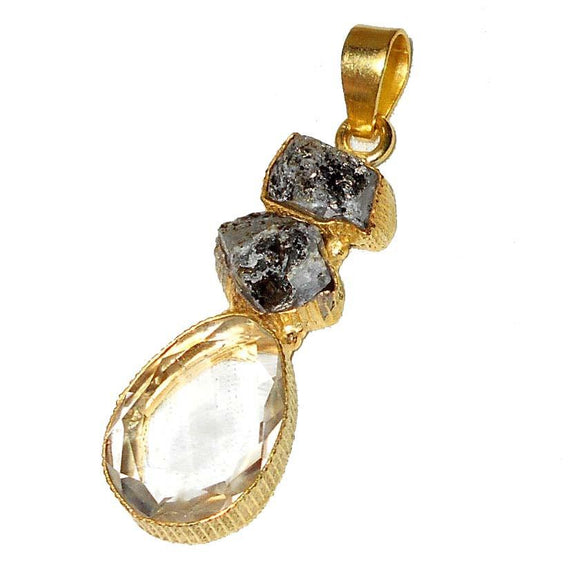 Gold-overlay Herkimer Diamond, Crystal Necklace