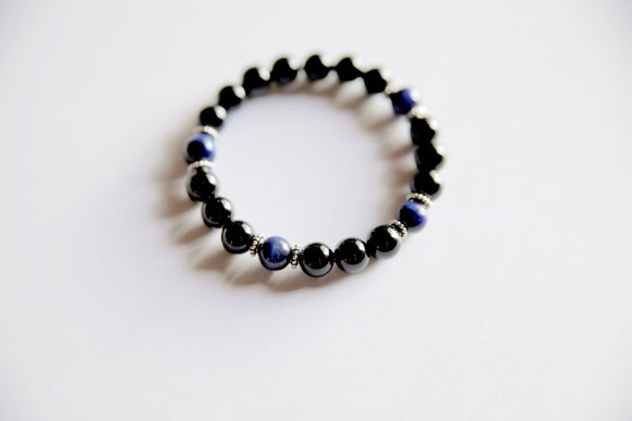 Genuine Black Onyx & Blue Tiger's Eye Bracelet w/