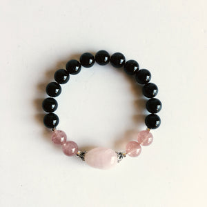 Black Onyx, Muscovite & Rose Quartz Bracelet