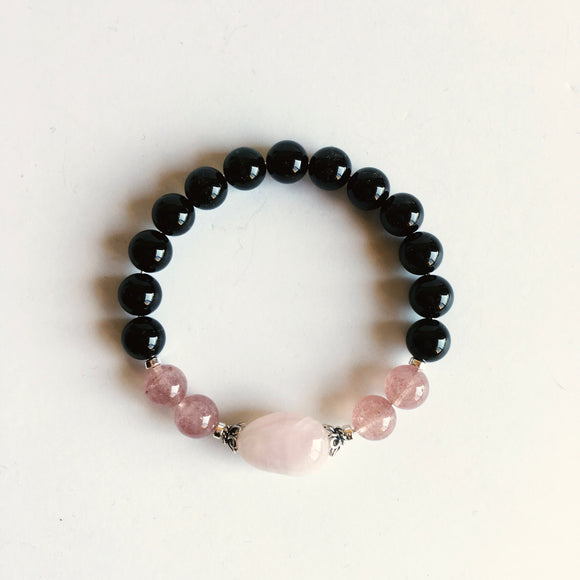 Black Onyx, Muscovite & Rose Quartz Bracelet