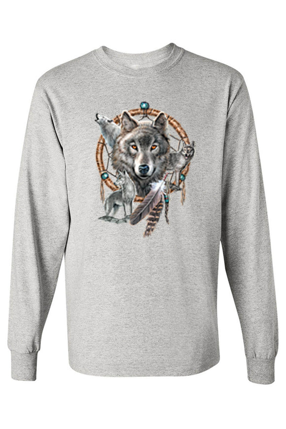 Unisex Long Sleeve Shirt Wolves With Dreamcatcher